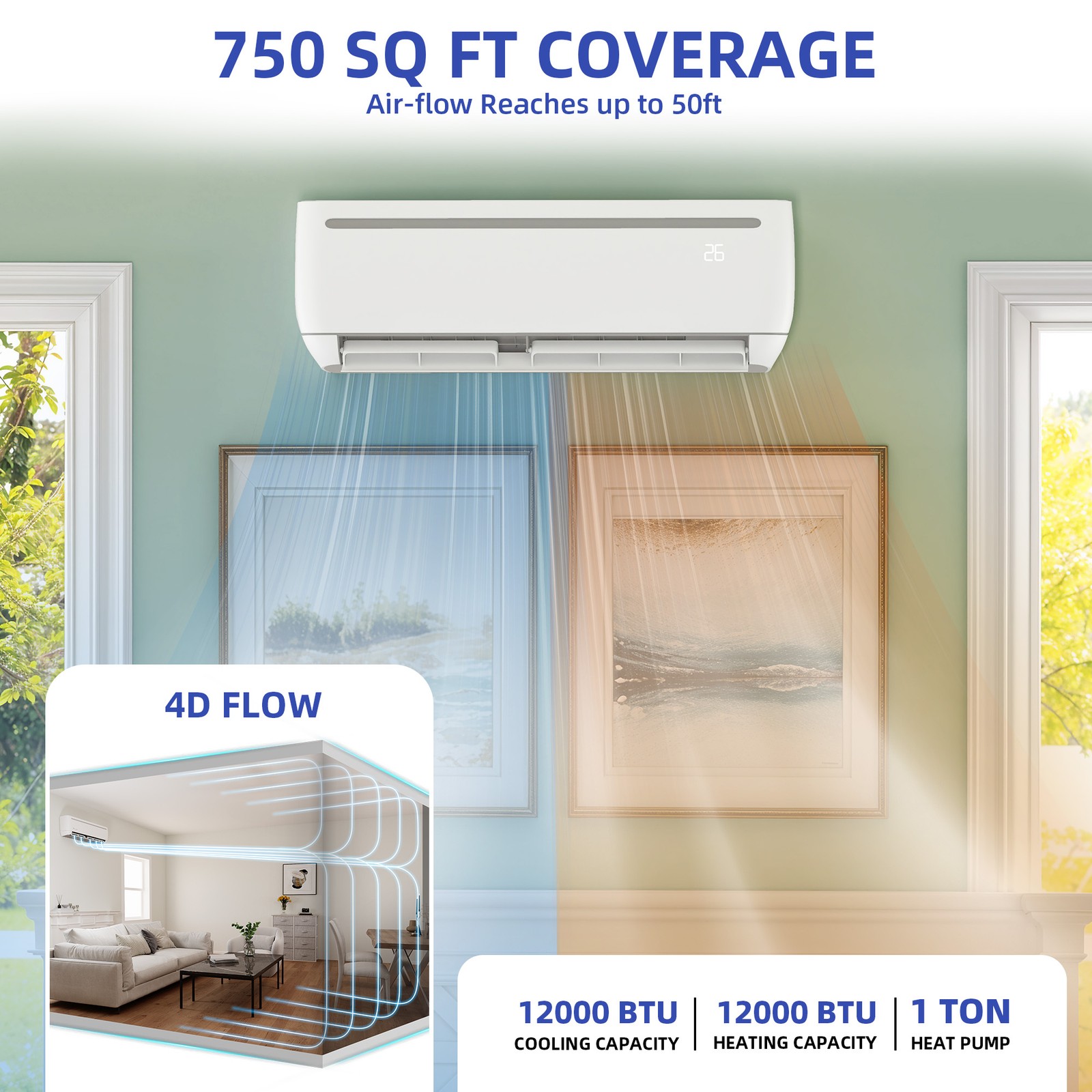 12000 BTU Mini Split Air Conditioner Energy-Efficient Heat Pump System 208/230V
