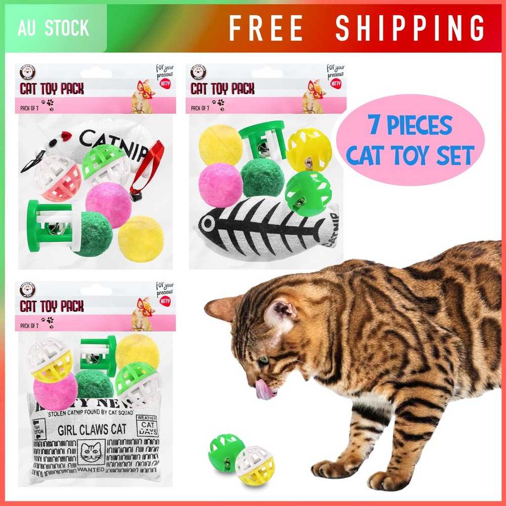 7pcs Cat Toy Set Catnip Ball Bell Tickle Interactive training Exercise Bulk Pack