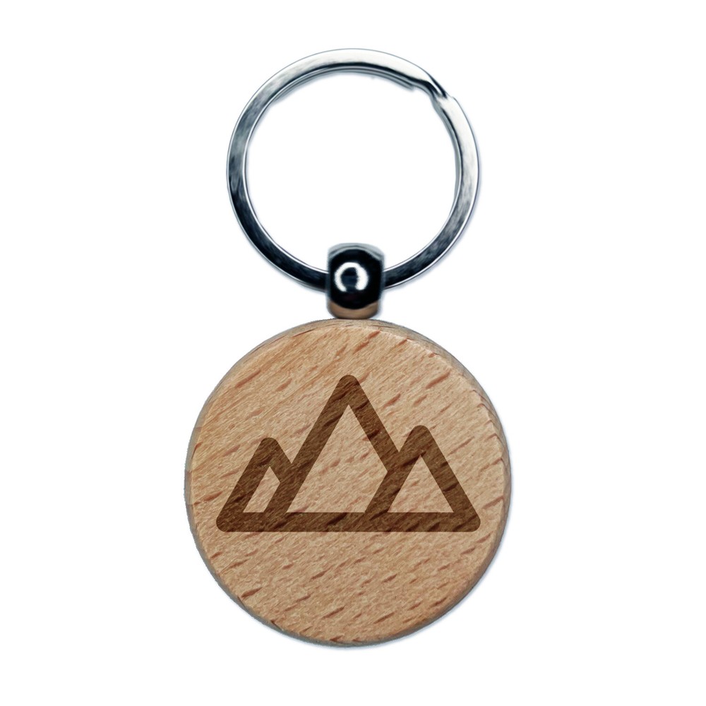 Mountain Range Engraved Wood Round Keychain Tag Charm