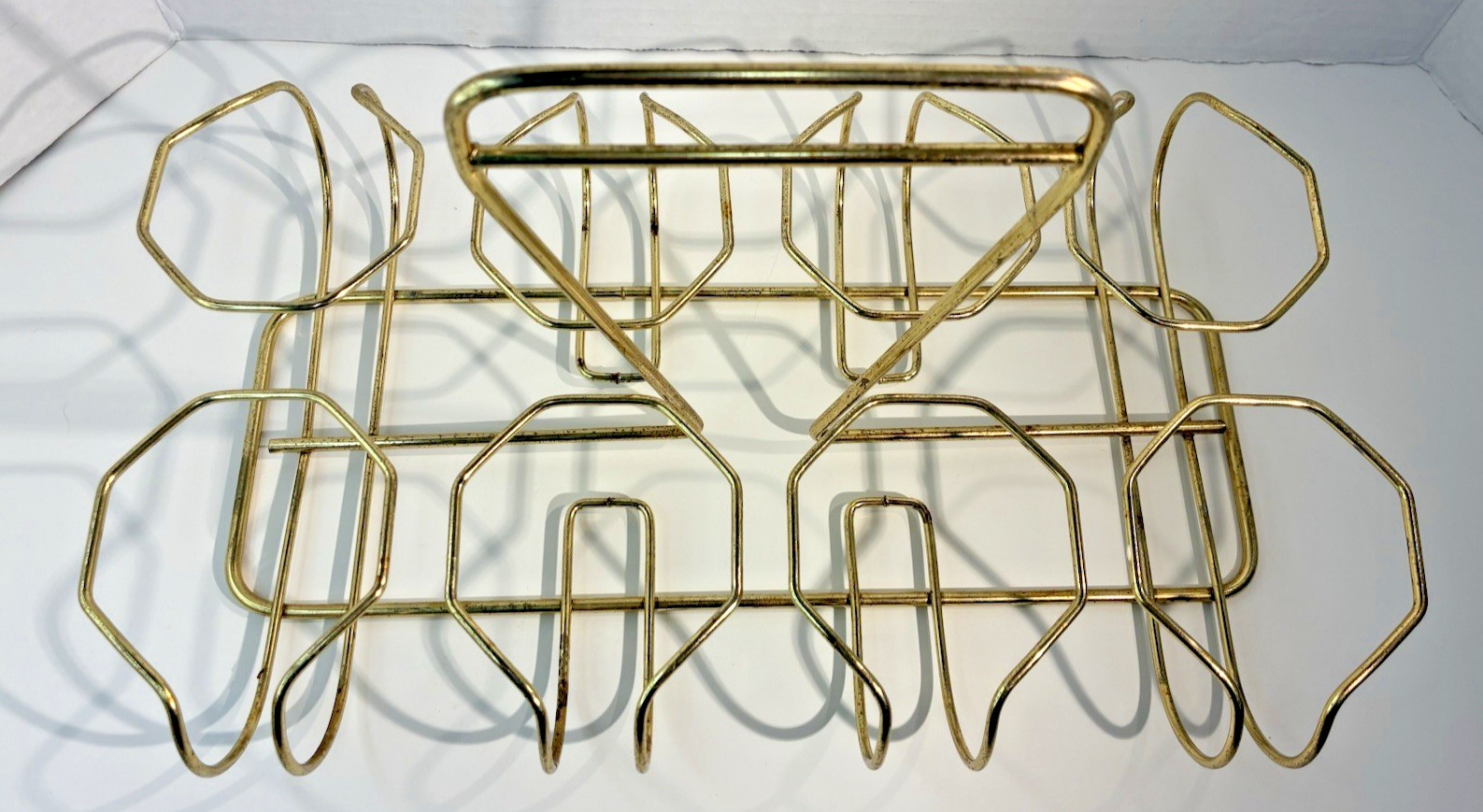 VTG 8-Glass Metal Wire Drink Caddy Rack Beverage Holder w/Handle Gold Tone MCM