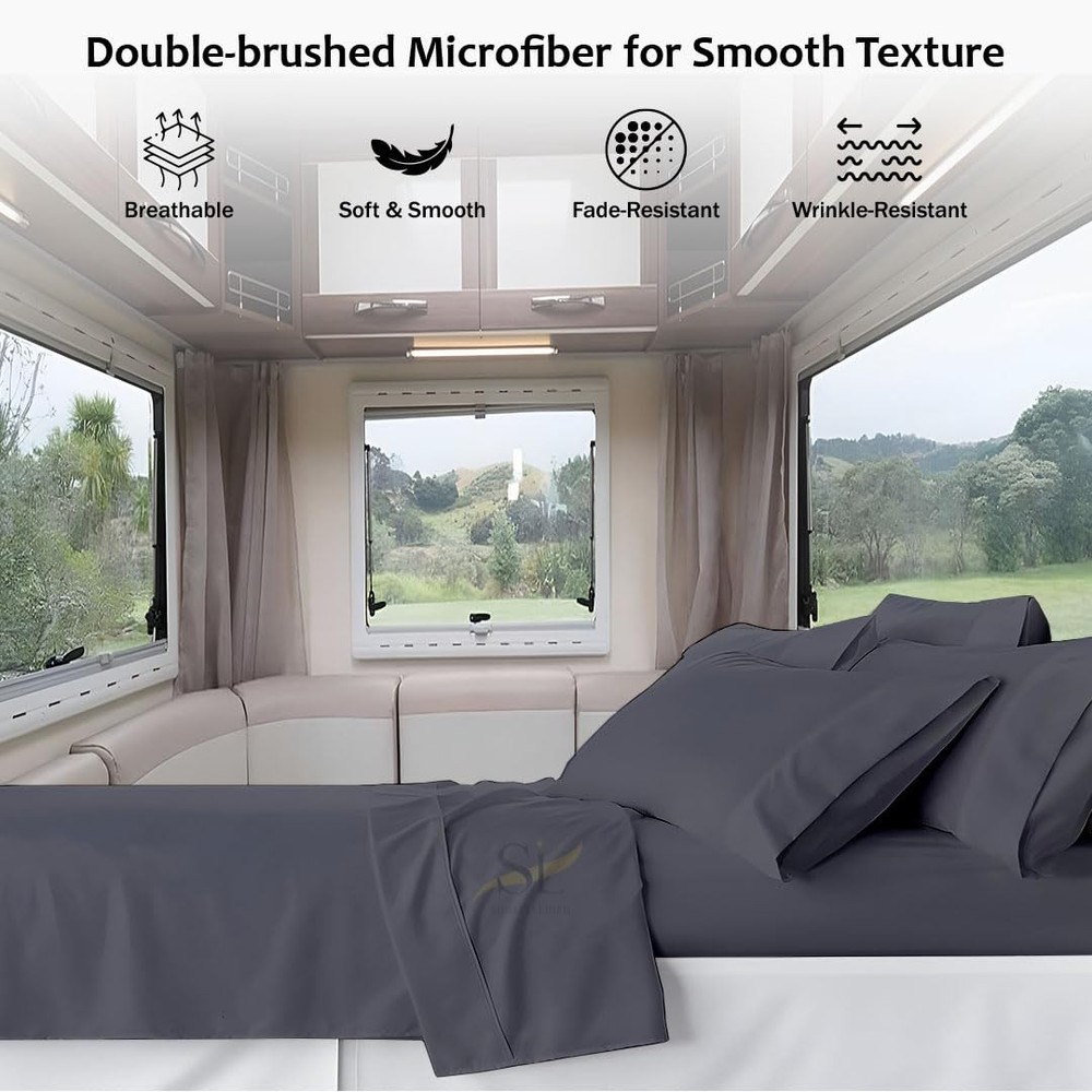 Microfiber RV Sheet Sets, 48x75 3/4 Full Bunk, Dark Grey Solid - Fits Mattres...