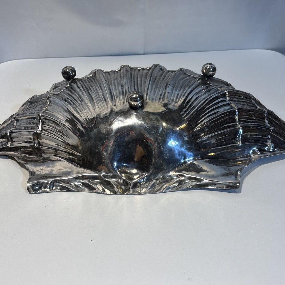 Large 20” Vintage Valenti Spain Silver Plate Shell