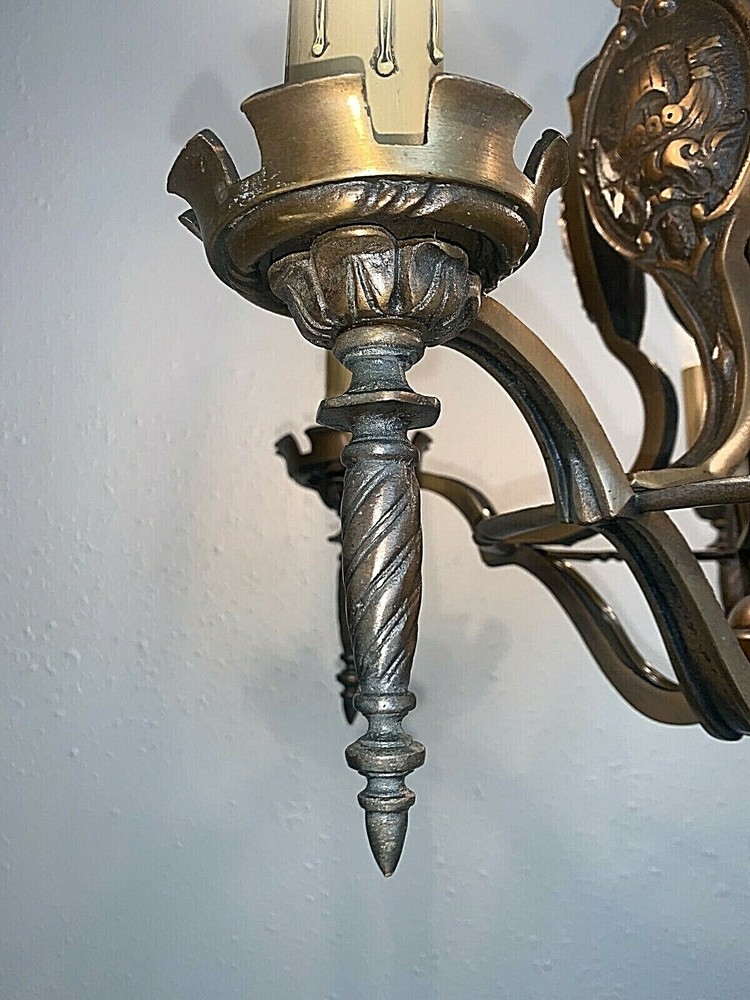 1930's HIGH QUALITY 5 LIGHT SOLID BRONZE MARITIME CHANDELIER