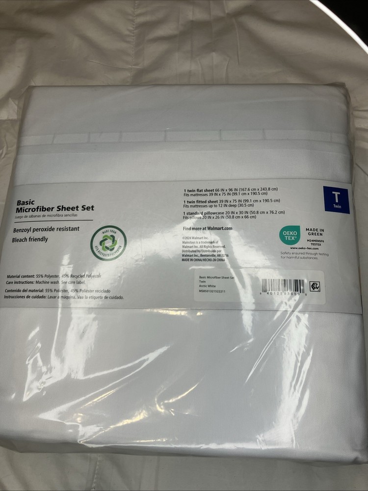 NEW Mainstays Microfiber 3 Piece Sheet Set Twin ~ White