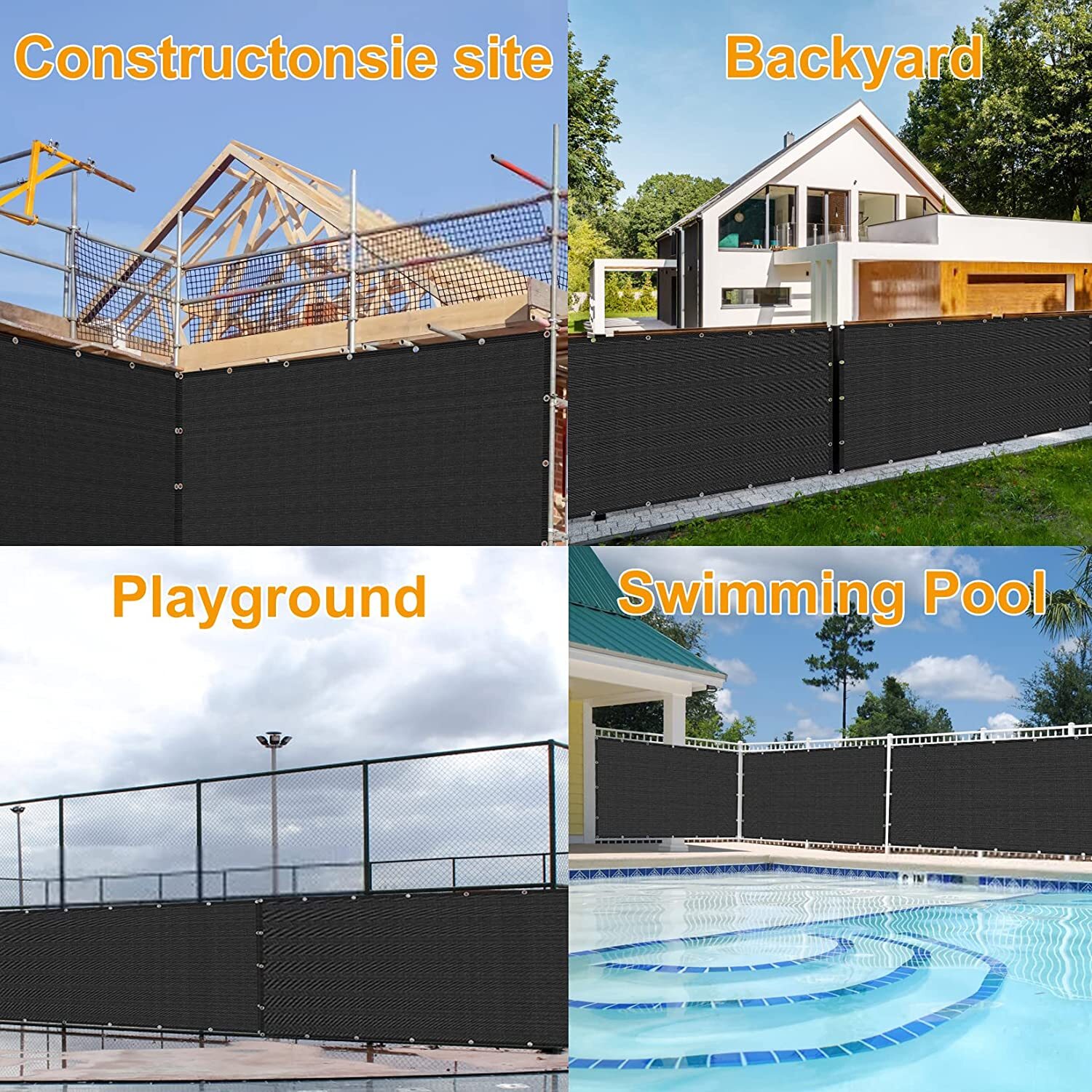 4' 5' 6' 8' Windscreen Privacy Fence Screen Shade Cover Mesh Tarp Garden-Black