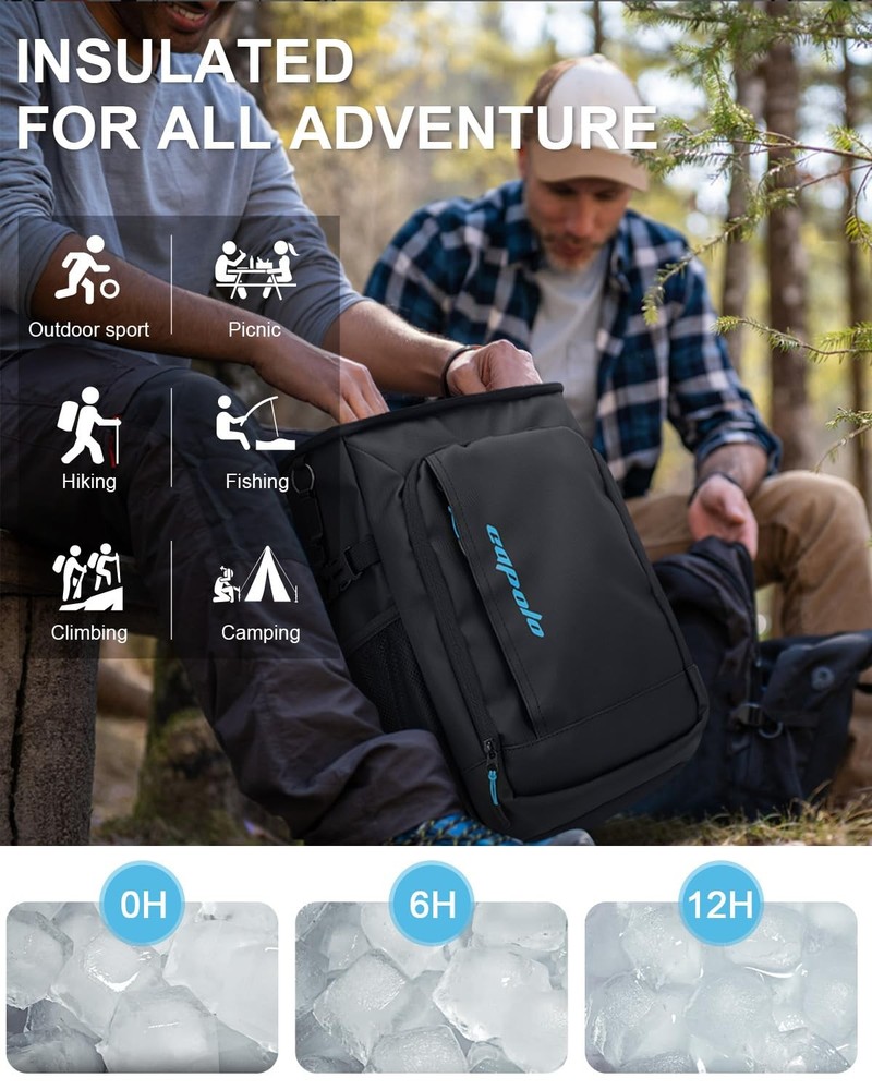Capolo Cooler Backpack Insulated Waterproof for 36 Cans, Deep Black Leather