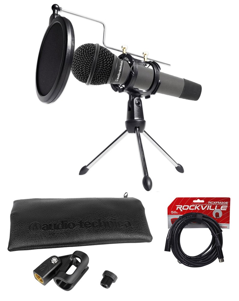 Audio Technica Dynamic Podcasting Podcast Microphone+Tripod+Pop Filter+Cable