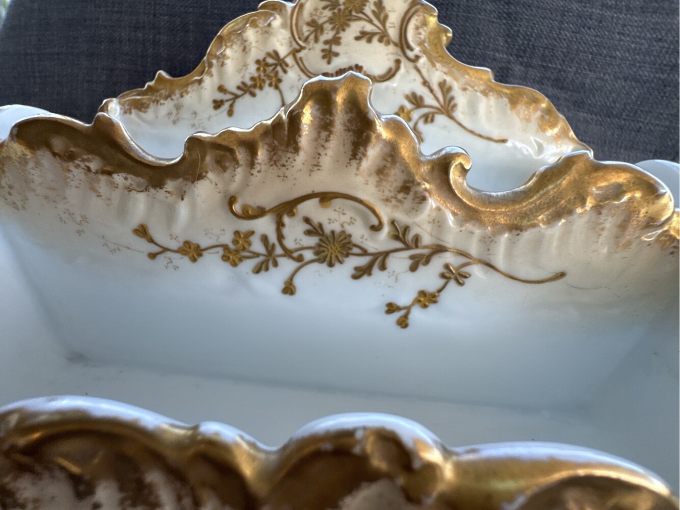 antique c. 1900 AK CD LIMOGES gilt porcelain letter holder desktop accessory