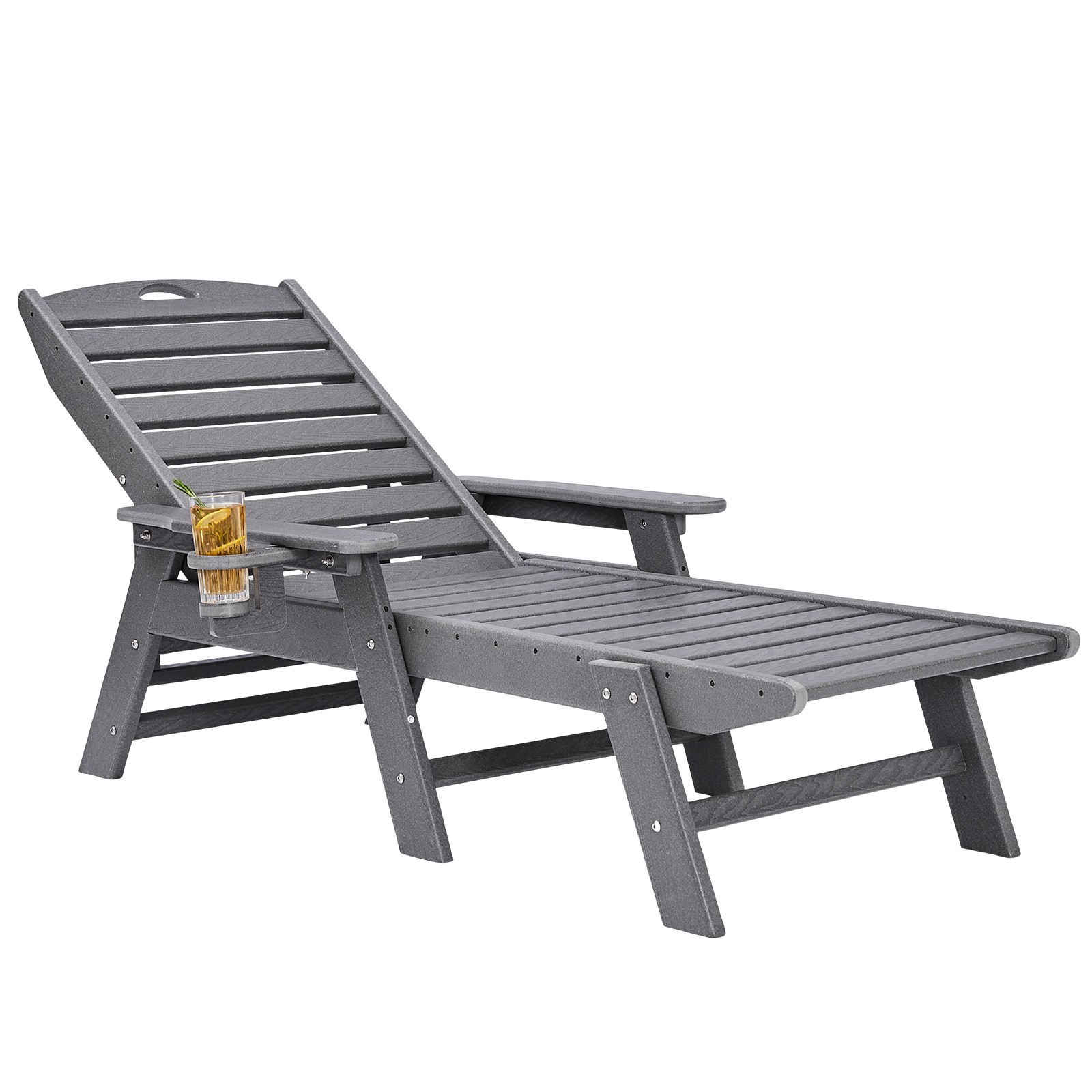 Outdoor Chaise Lounge Chair Adjustable Patio Reclining Bench Lounger Pool Gray