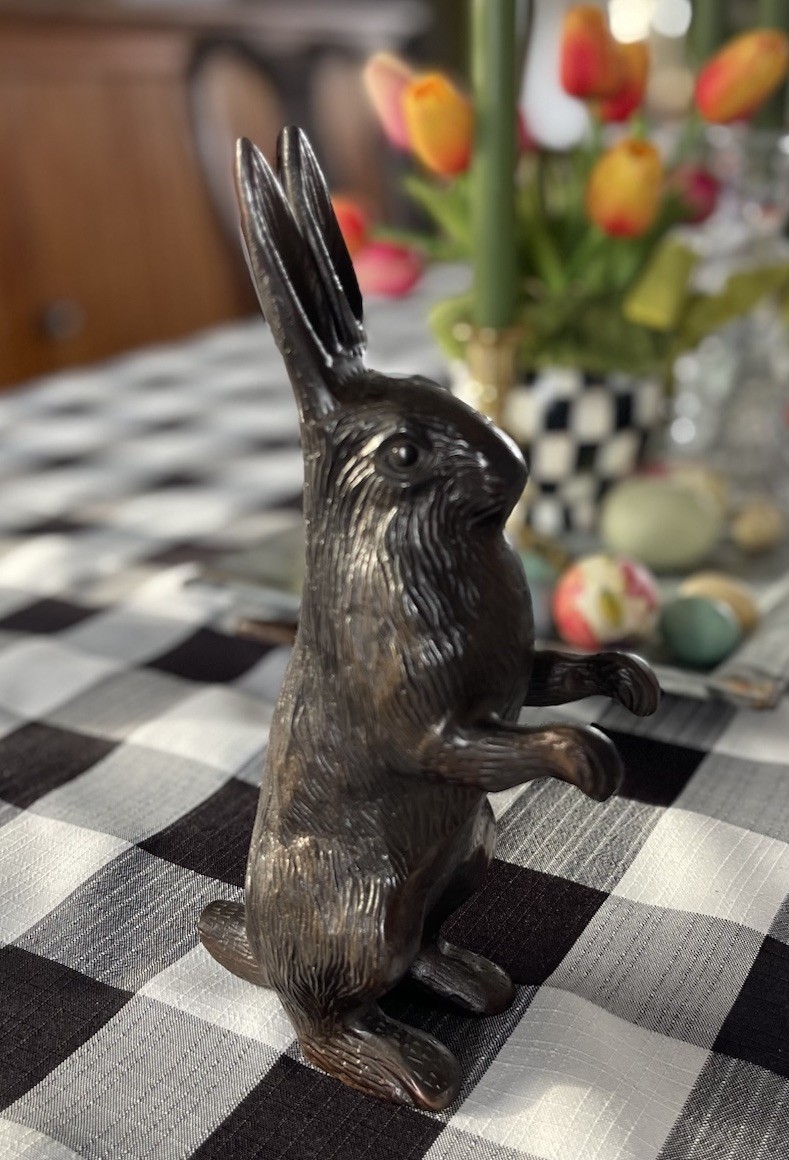 Cast Iron Bunny Rabbit Statue Figurine 8.5" Dark Brown Heavy