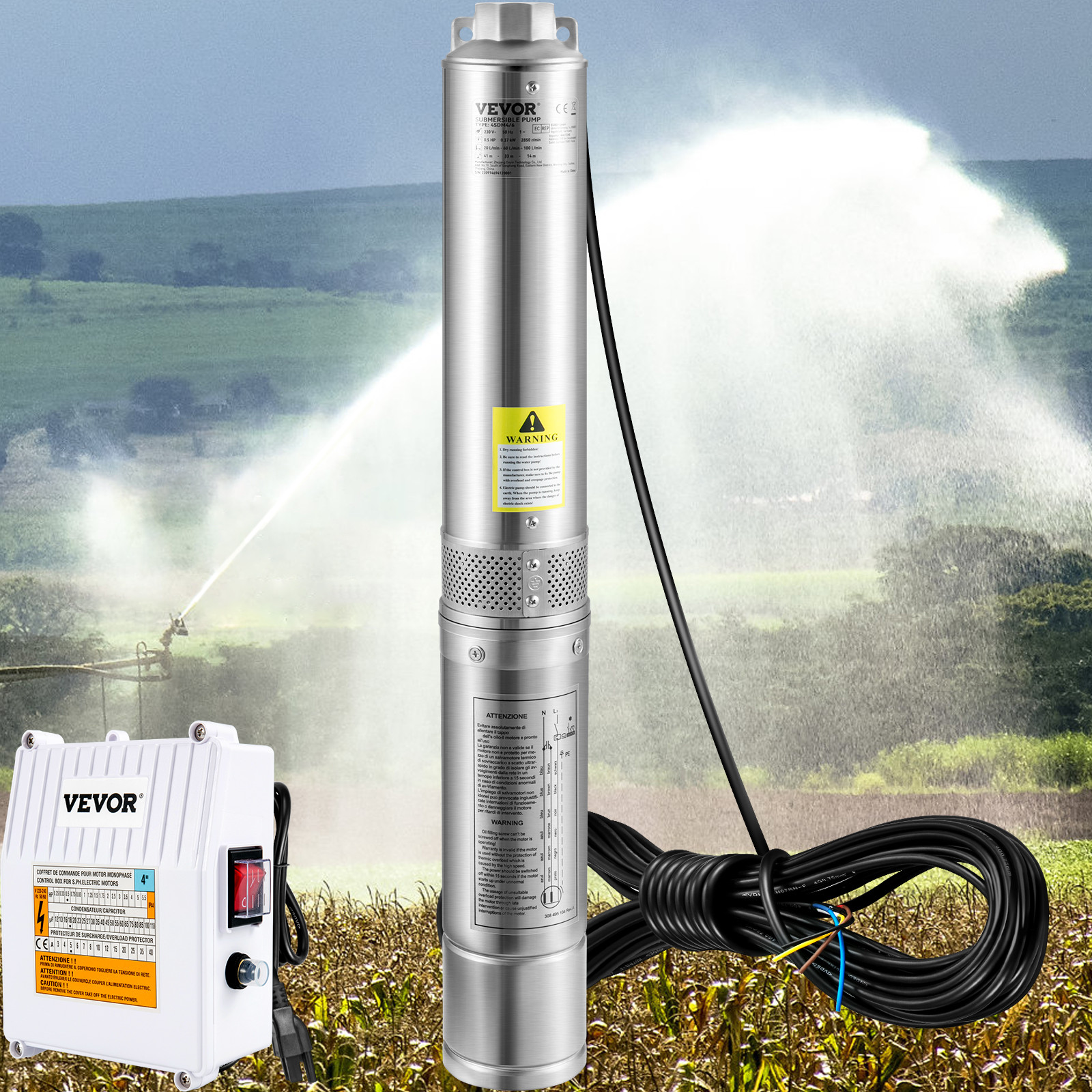 VEVOR Deep Well Submersible Pump Stainless Steel Water Pump 1.5HP 37GPM 276 ft