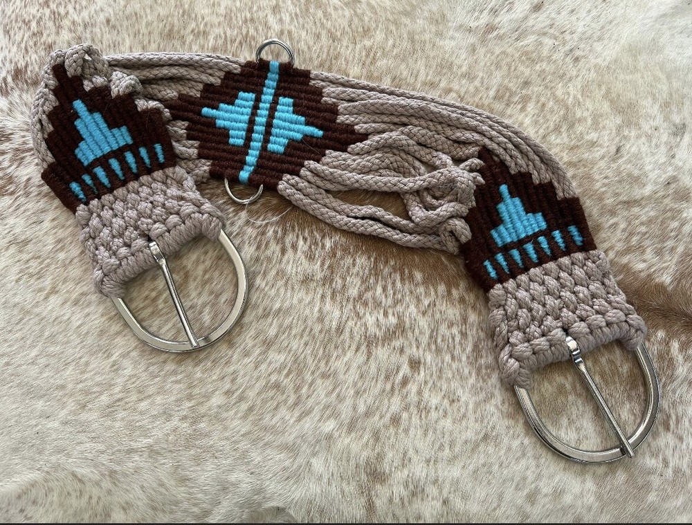 30” Size Western String Girth Cinch Teal Aztec Design