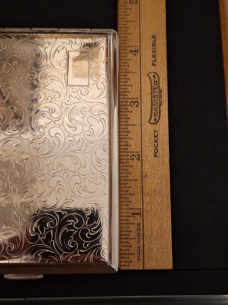 German Made Silver-Tone Etched Scroll Cigarette Case with Mirror