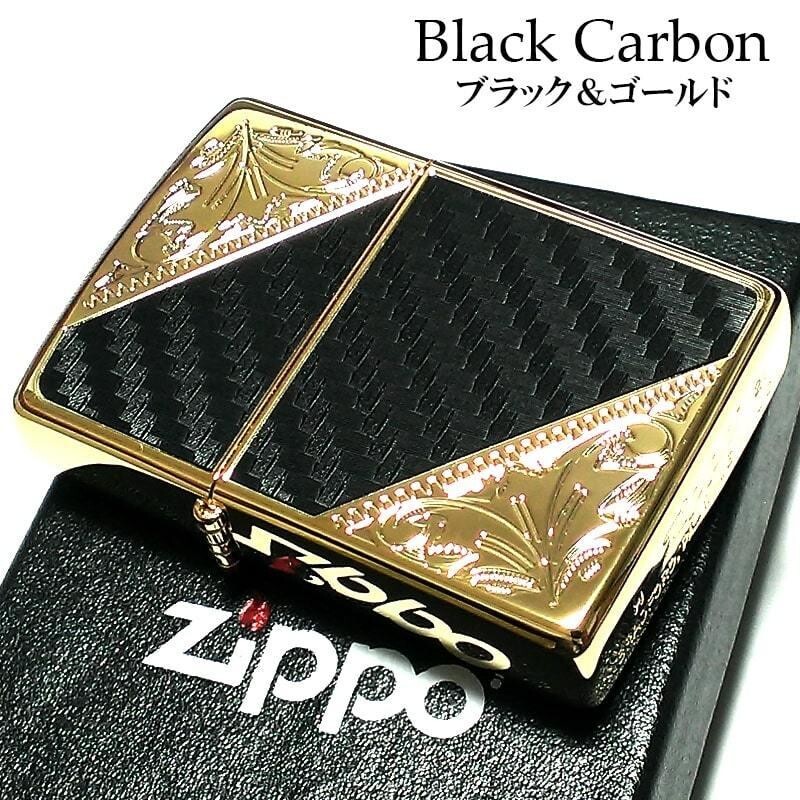 Zippo lighter Black Carbon Gold Etching Engraving 2 Sided Processing Regular