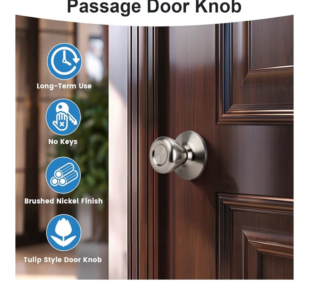 KNOBWELL 2 Pack Passage Door Knobs Brushed Nicke