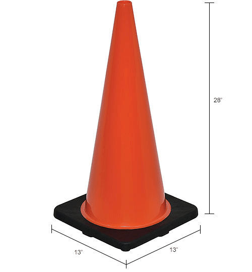 28" Non-Reflective Traffic Cone Black Base 7 lbs