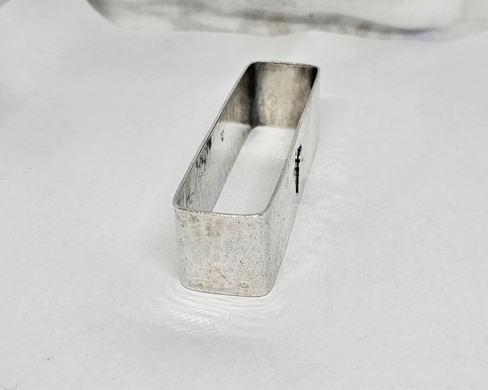 ANTIQUE LEBOLT LARGE HAND HAMMERED STERLING SILVER RECTANGULAR NAPKIN RING,R