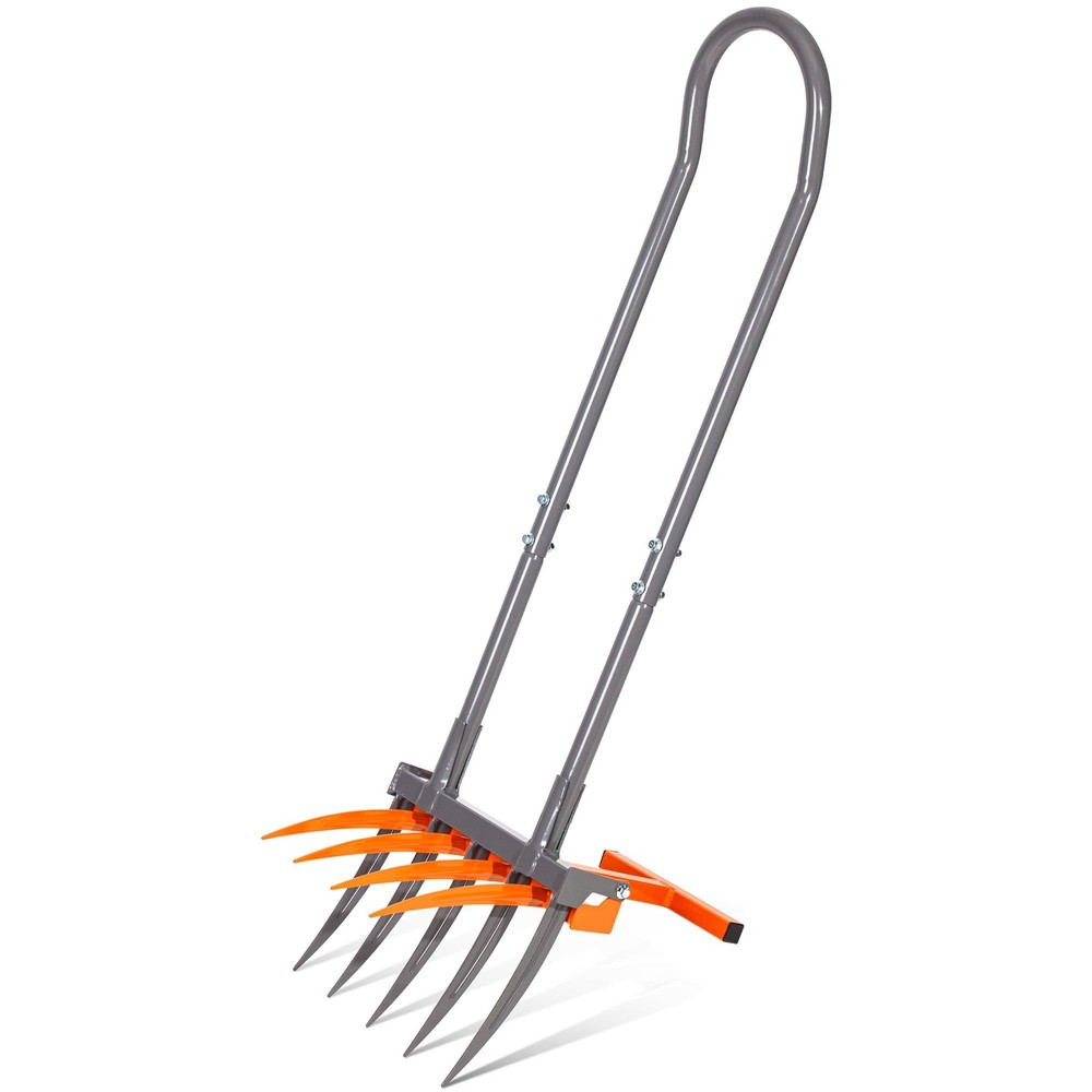 Walensee Broad Fork Garden Tool, 9 Tines Heavy Duty Broadfork Hand Orange