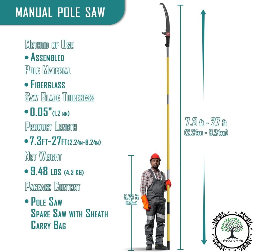 Pole Saws for Tree Trimming, 7.3-27 Ft Extendable Tree Trimmers Long Handle Prun