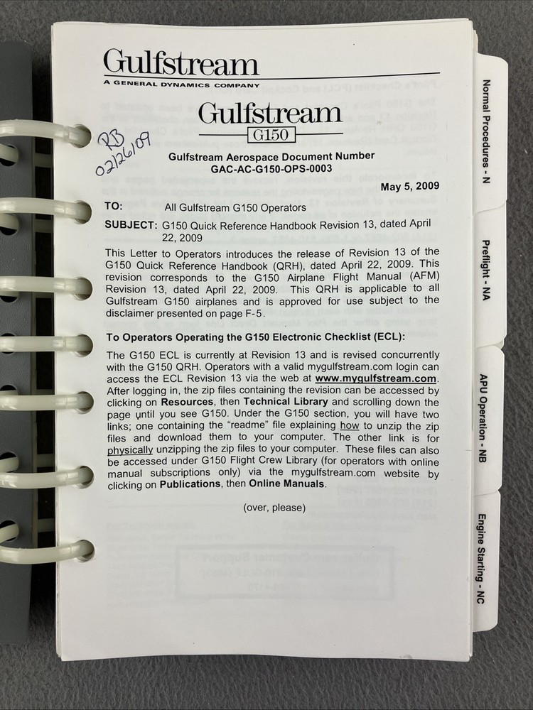 Gulfstream G150 Quick Reference Handbook 2009 Spinal Bound Aviation