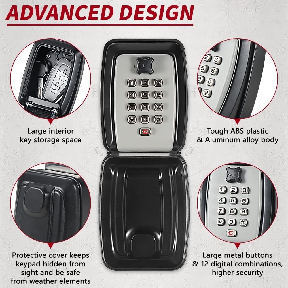 Car Window Punch Button Lock Box, Black Portable Key Lock Box, Sturdy Waterproof