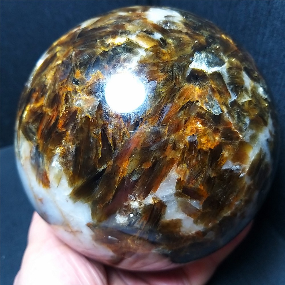 RARE 3200G Natural Brown Tourmaline Unicorn Gem Mica Symbiotic Stone Ball AC1013