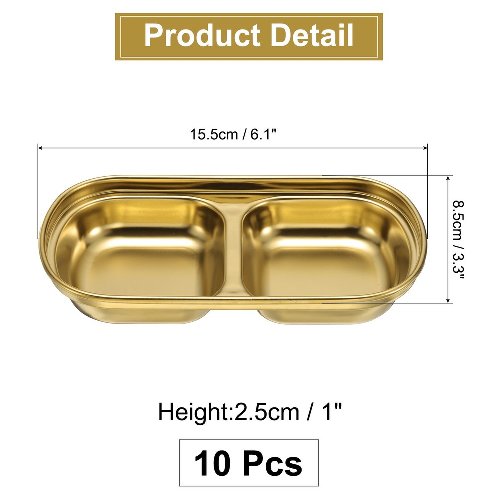10pcs Metal Dish Dipping with 2 Rectangular Compartment Divided Gold