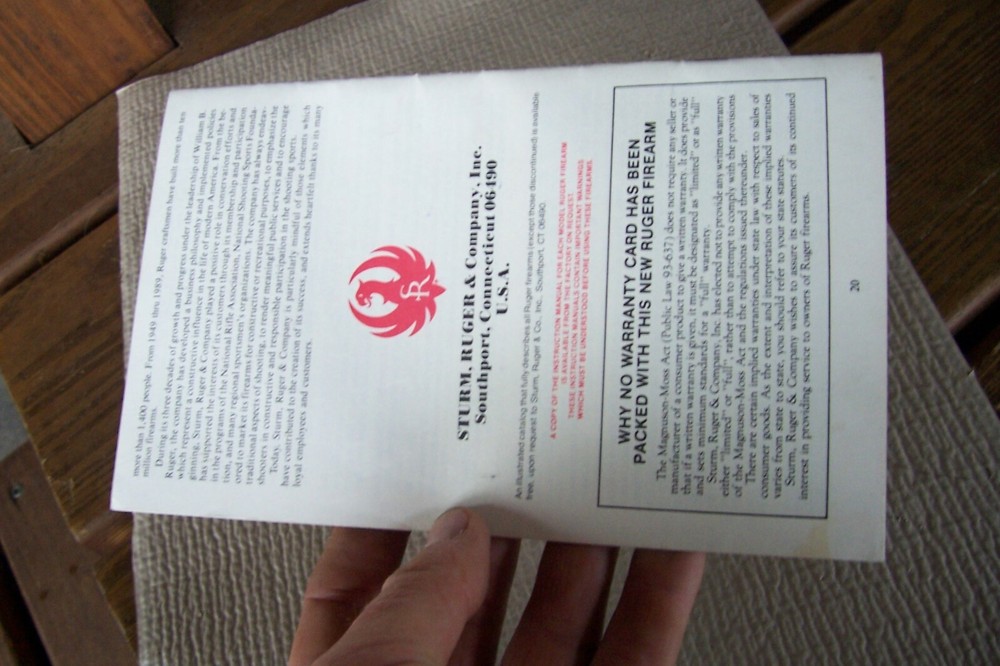 Ruger 77/22 Original Instruction Owners Manual - Dated 1995