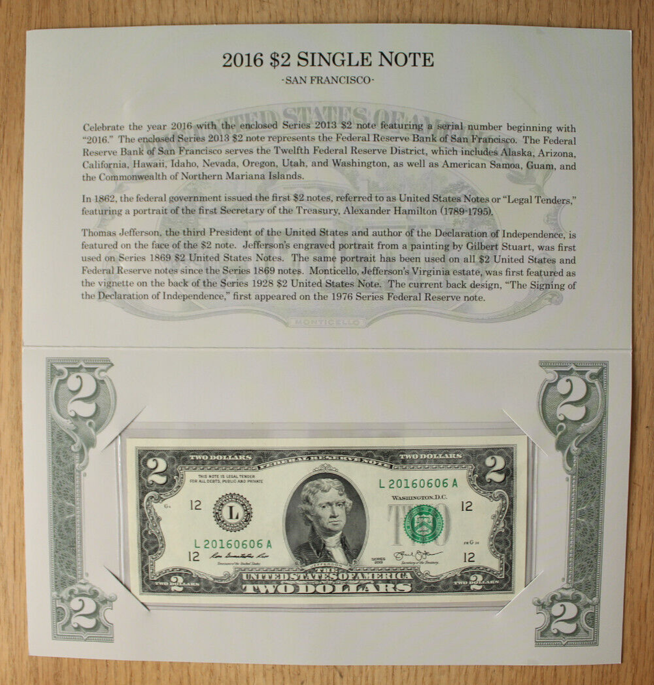 2016 $2 Single Note Set - 2 Notes Dallas & San Francisco Districts - OGP
