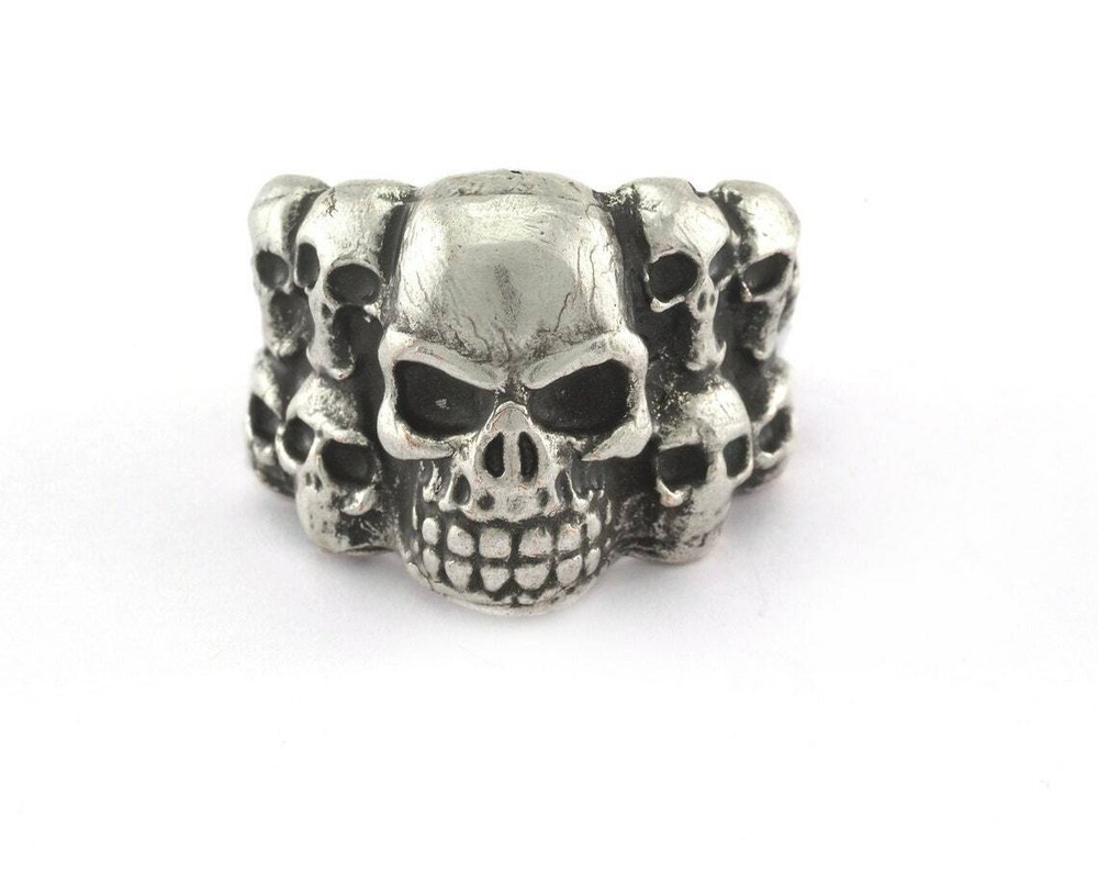 Skull Adjustable Ring Antique Silver Plated Brass  20mm 10US inner size 3374