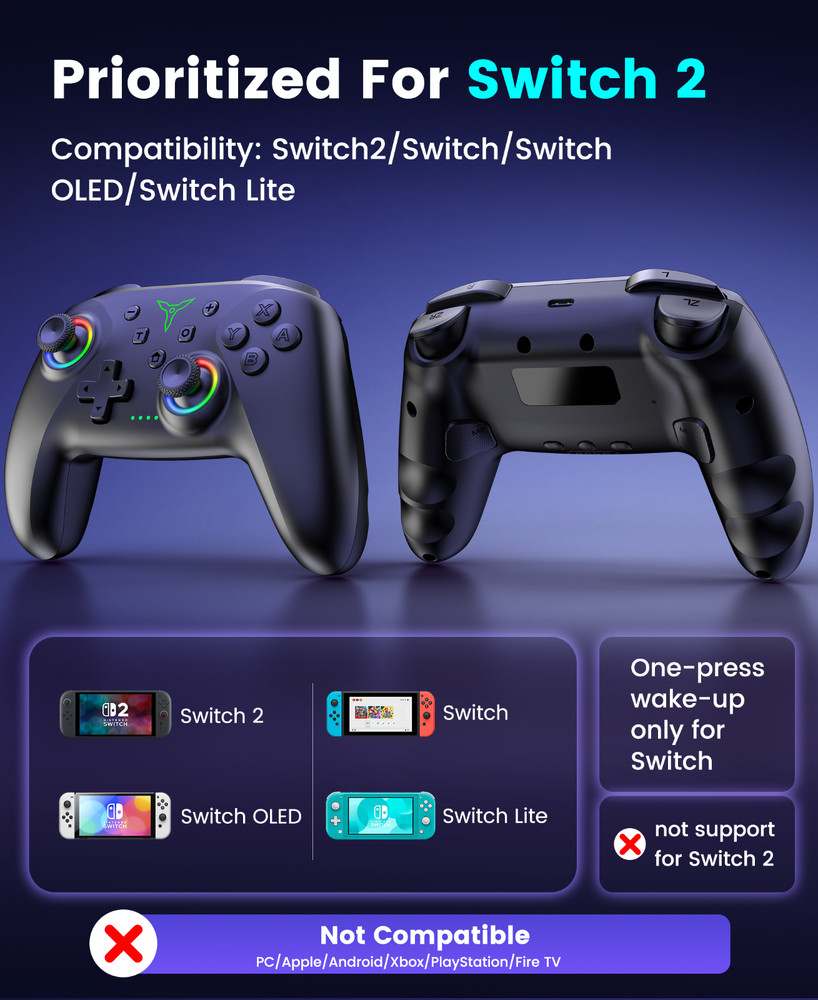 Switch 2 Controller for Nintendo Switch 2/Switch/OLED/Lite with Hall Effect