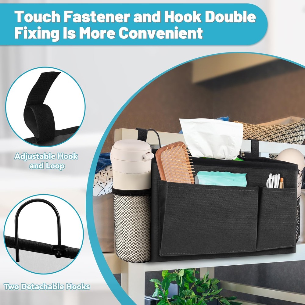 BlissTotes Bedside Caddy, Storage Organizer for Bunk Bed Dark Gray