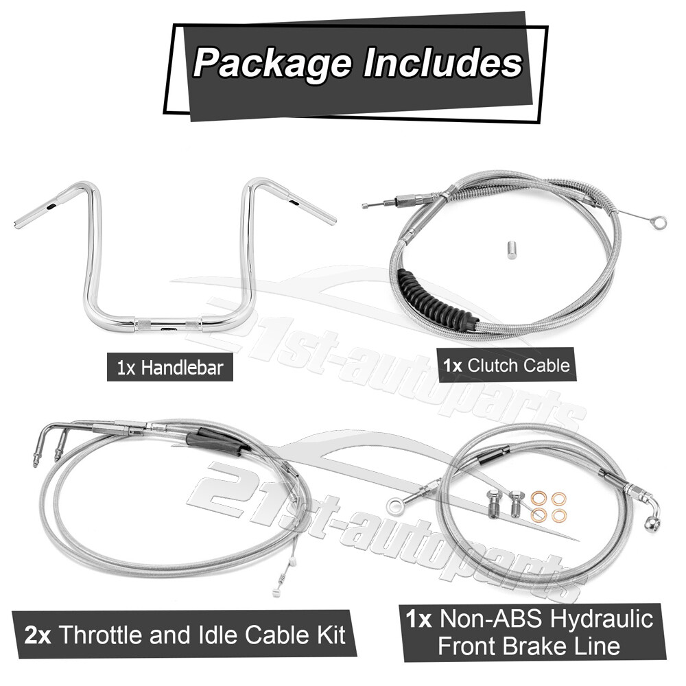 For Harley Heritage Softail Classic 16" Rise Gangster Ape Handlebars Kit Non-ABS