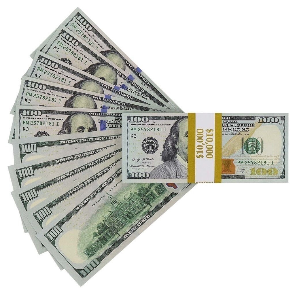 100 pcs Dollar Bills Prop Toys Money Bank Film Cash Paper $10,000 Movie