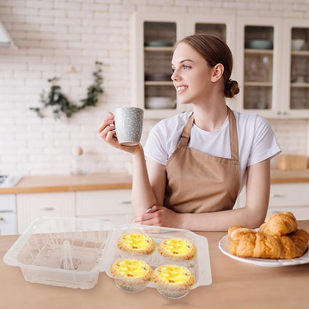 40 Pack 4-Compartment Clear Plastic Cupcake Boxes, 4-Cavity Cupcake Holders, ...