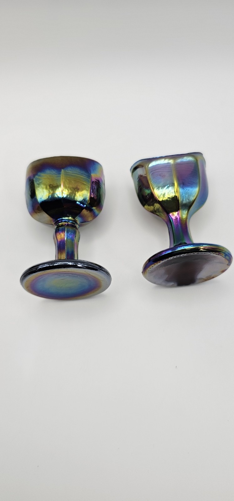Lot 2 VTG Carnival Glass Eye Wash Cups Iridescent Optical Medical Amethyst