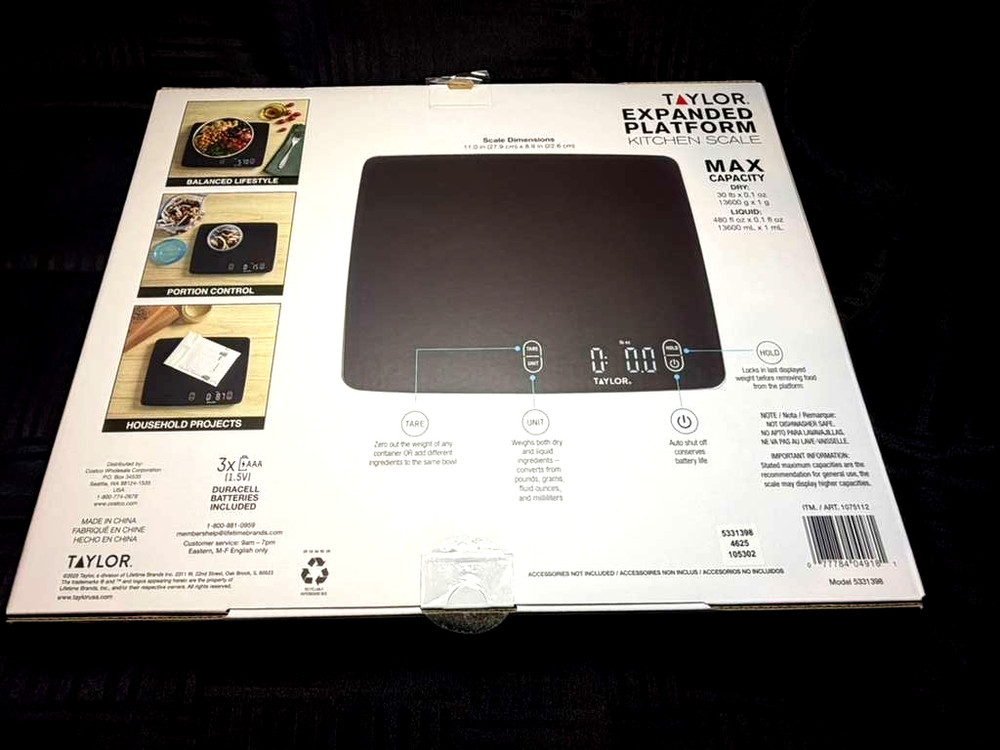 Taylor High-Quality Expanded Platform Digital Kitchen Scale –30lb Max Waterproof