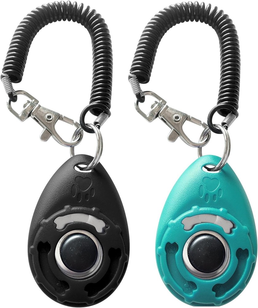 Dog Training Clickers 2 Pack Black & Blue with Wrist Strap