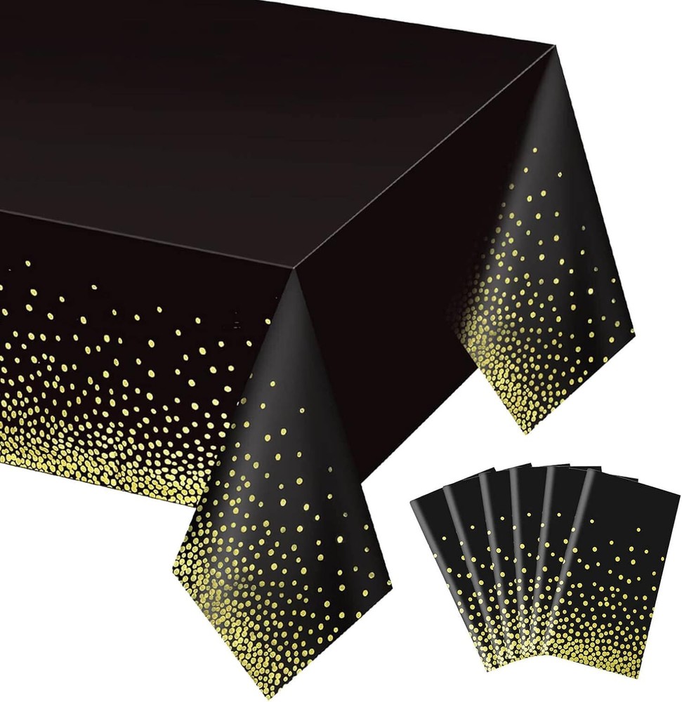 4 Pack White & Gold Dot Plastic Tablecloth Rectangle Tables(54" x 108"