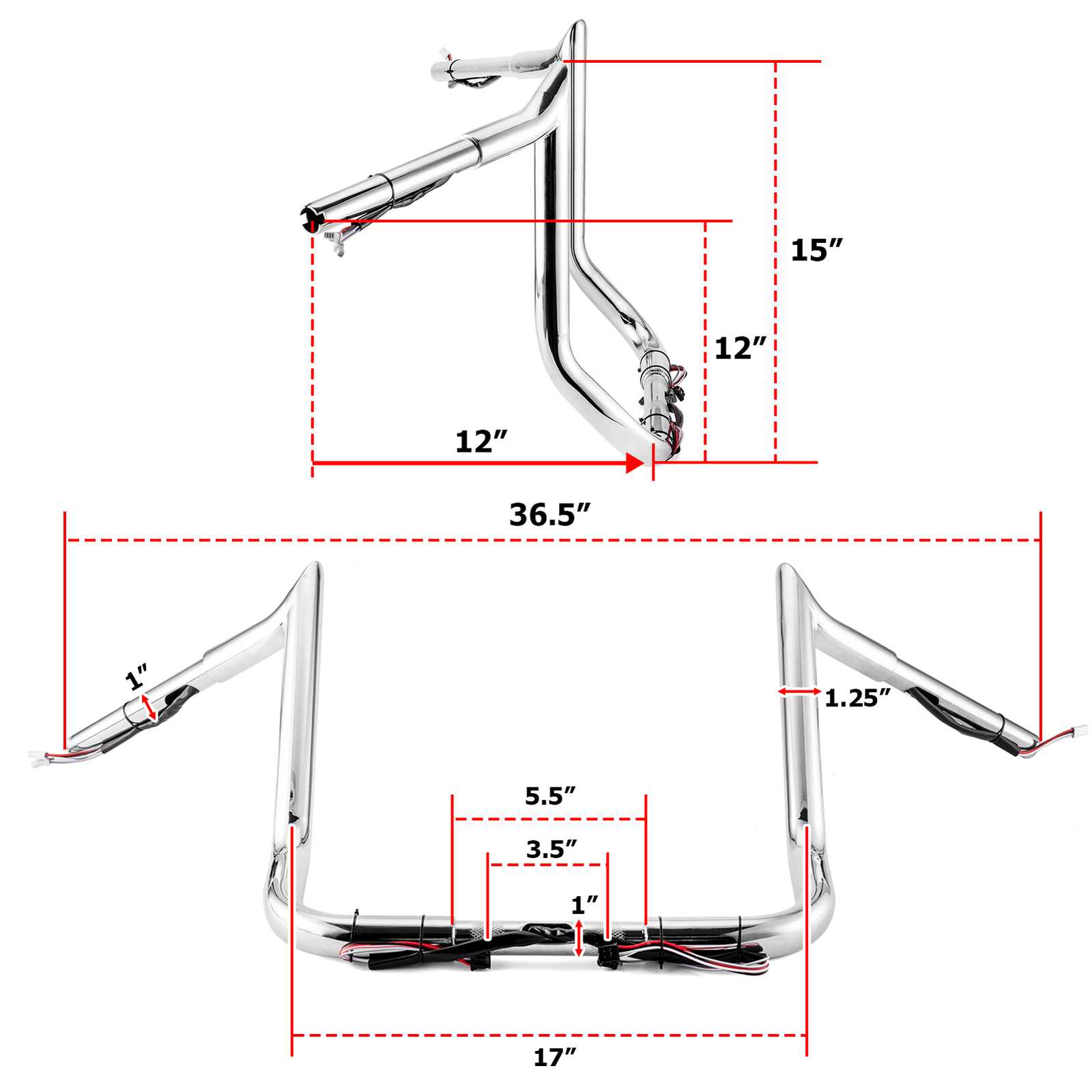 12" Rise PRE-WIRED Ape Hanger Handlebar For Harley Electra Glide Ultra Classic