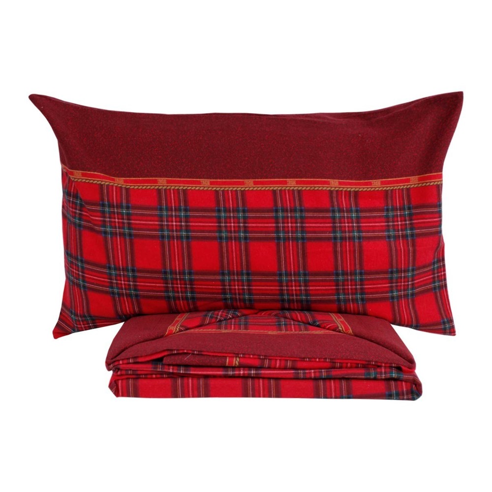 Red Scottish Print Cotton Double Sheets