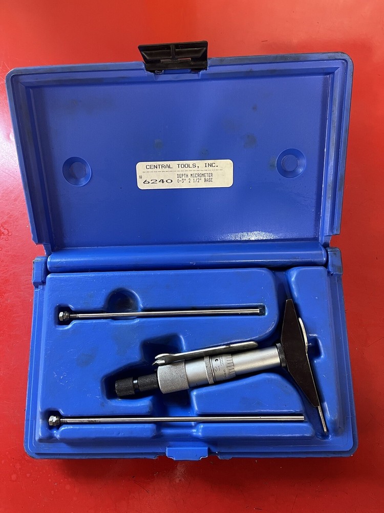 Central Tools Depth Micrometer #6240 With 2 Rods And Manual In Plastic Case