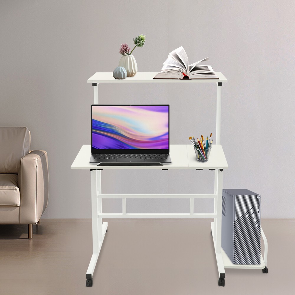 White Computer Desk, Multi Functional Foldable Desk, Adjustable Computer Table