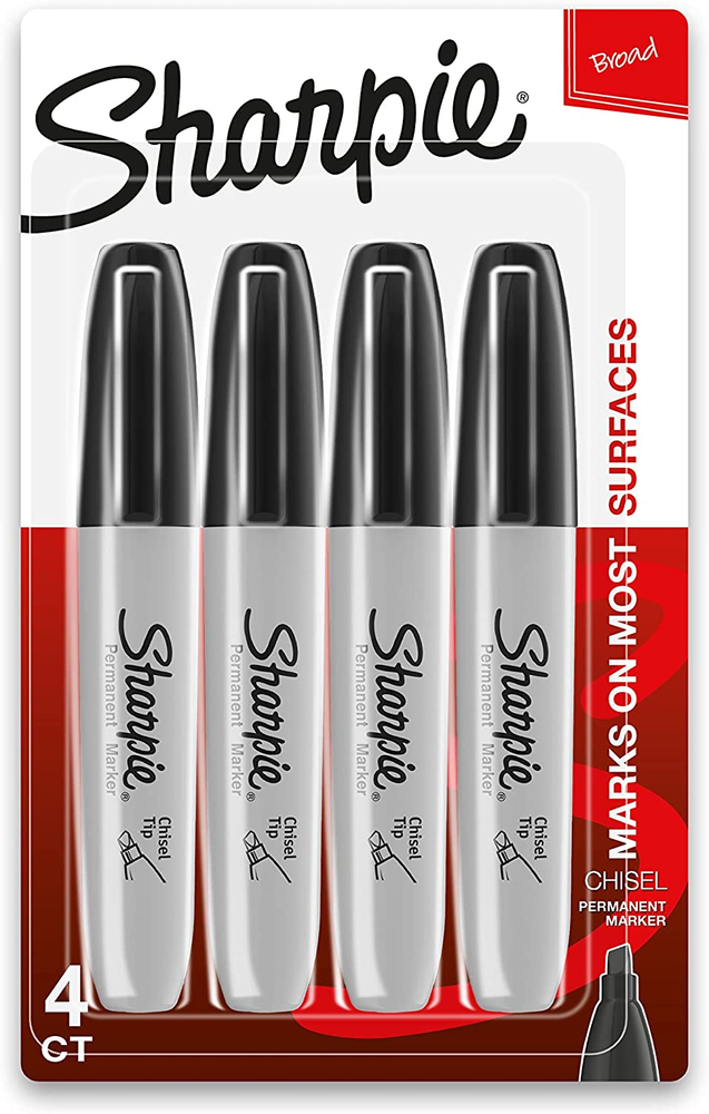 Sharpie 38264PP Permanent Markers Chisel Tip Black 4 Count