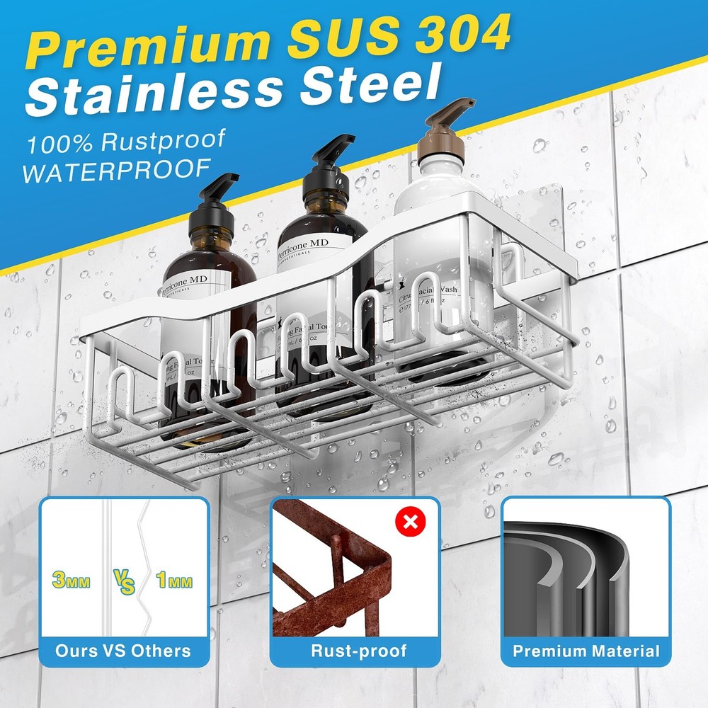 Shower Caddy 2-Pack Adhesive Organizer Bathroom & Kitchen Storage Rustproof