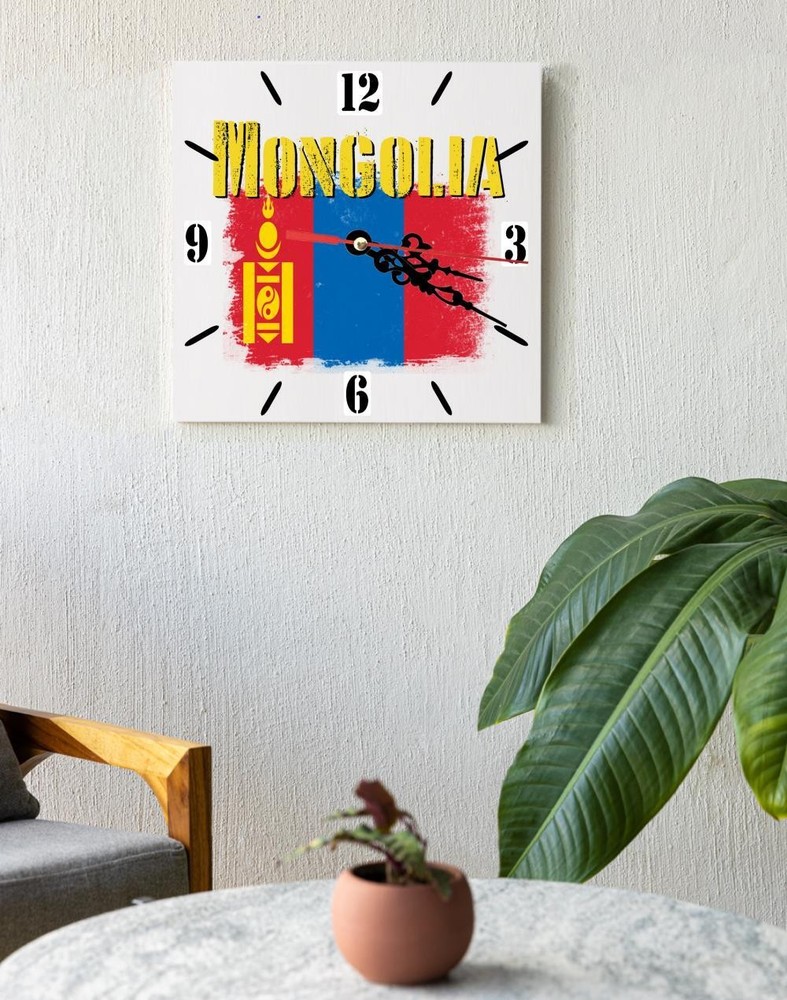 Mongolia Flag Wall clock patriots CERAMIC Tile Watch Support Décor