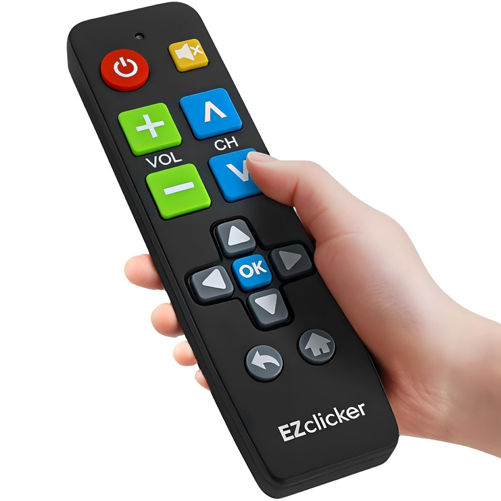 EZclicker Big Button Universal TV Remote (Black) Simple Easy to Use, Black