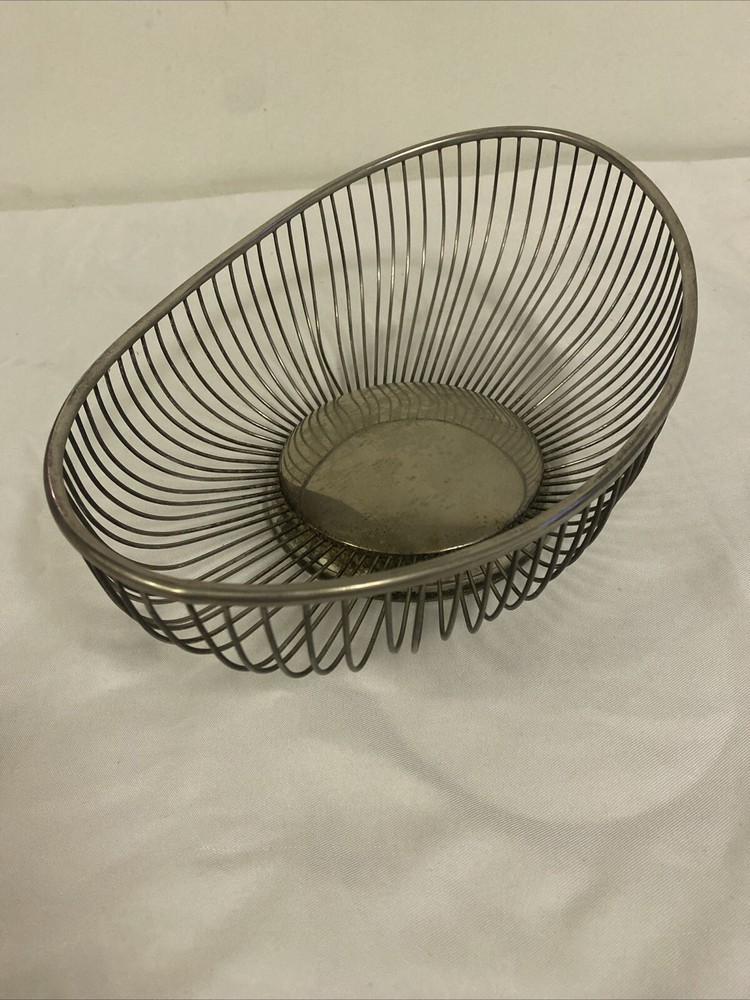 Vintage Leonard Silverplate Oval Wire Bread Basket Fruit Serving Bowl Hong Kong