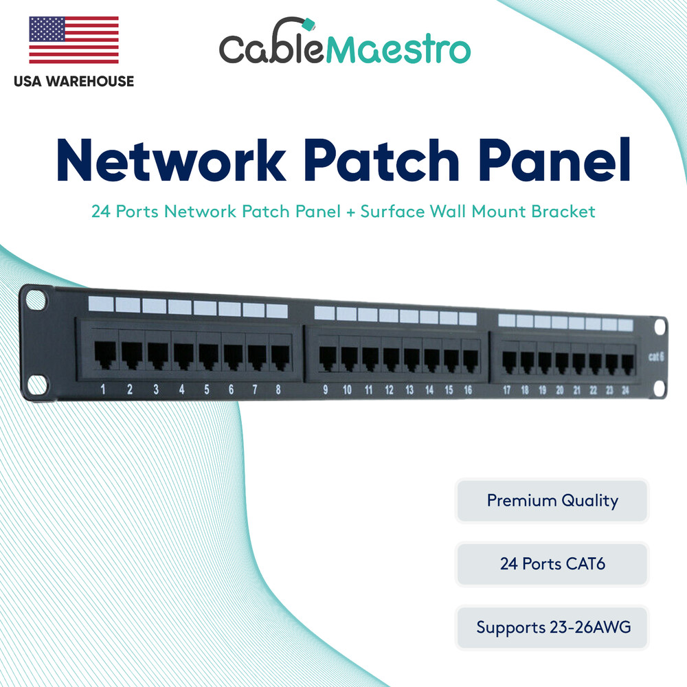 Patch Panel UTP 24 Port CAT6 RJ45 110 Network Surface Wall Mount Bracket
