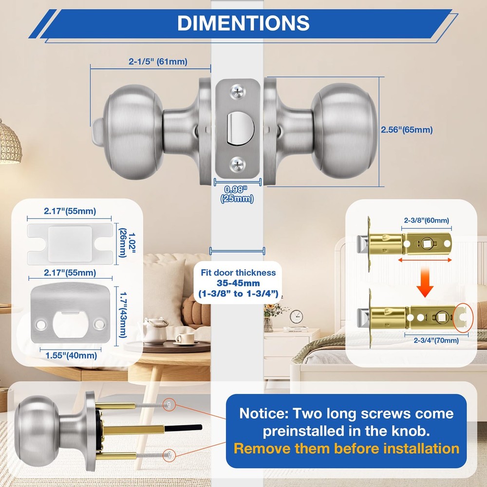 Plustool 10 Pack Brushed Nickel Door Knobs,Privacy Knob